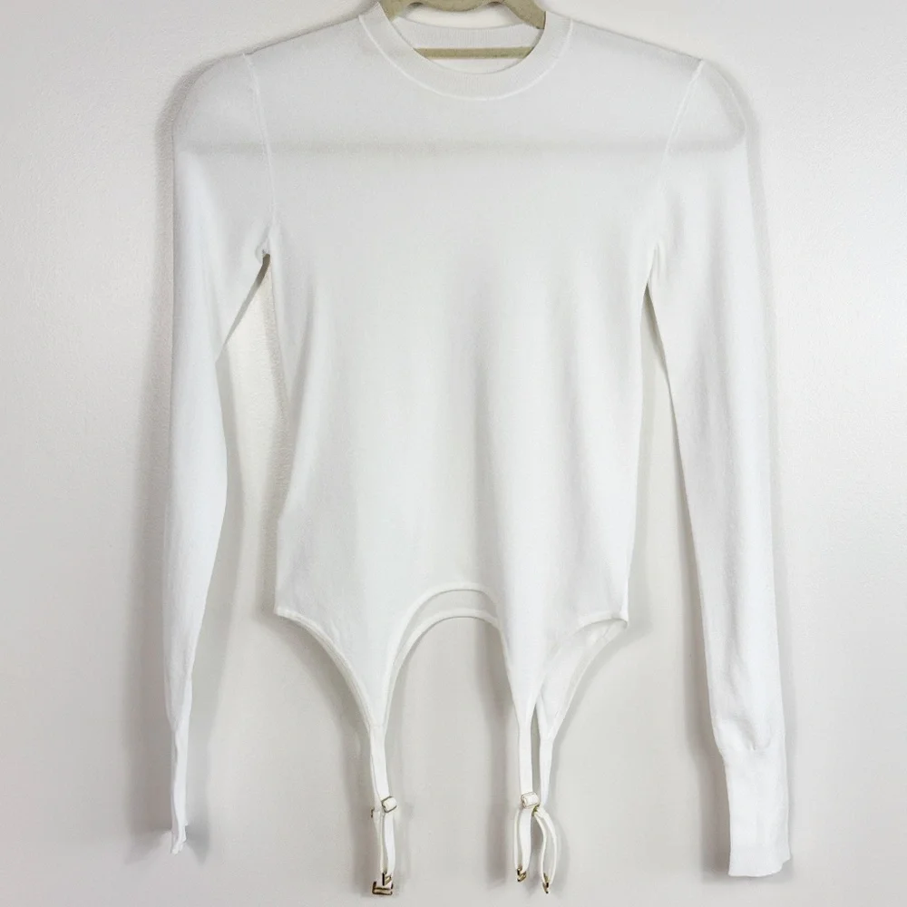 Dion Lee White Viscose Garter Long Sleeve T-Shirt Top NWOT - Picture 5 of 7